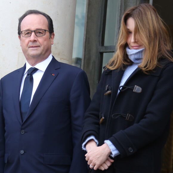 Nicolas Sarkozy, François Hollande et Carla Bruni Sarkozy - Réunion à l'Élysée avec les chefs d'État et de gouvernement étrangers et les hommes politiques français avant le début de la marche républicaine à Paris le 11 janvier 2015  World leaders and french politicians gathered at Elysee Palace on 11/01/2015 before going to the "republican march for Charlie" in Paris11/01/2015 - Paris