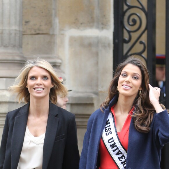 Semi- Exclusif - Iris Mittenaere (Miss Univers) et Sylvie Tellier au Palais de l'Elysée pour rencontrer le Président de la République F. Hollande et visiter l'Elysée à Paris, le 18 mars 2017.