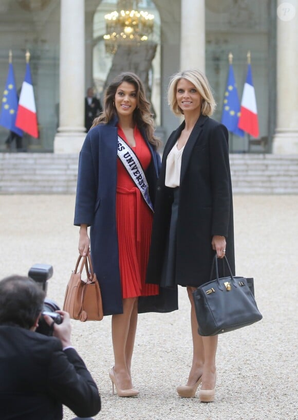 Semi- Exclusif - Iris Mittenaere (Miss Univers) et Sylvie Tellier au Palais de l'Elysée pour rencontrer le Président de la République F. Hollande et visiter l'Elysée à Paris, le 18 mars 2017.