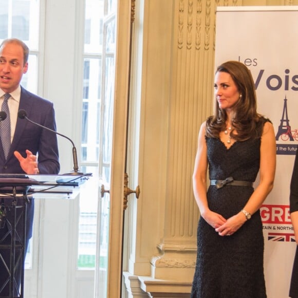 Le prince William, duc de Cambridge, Catherine Kate Middleton, duchesse de Cambridge et Anne Llewellyn, femme de l'ambassadeur de Grande-Bretagne à Paris - Réception de l'ambassadeur de Grande-Bretagne à Paris le 17 mars 2017. Cette réception marque le lancement du projet "Les voisins" qui célèbre les liens franco-britanniques. © Stéphane Cardinale / Pool / Bestimage