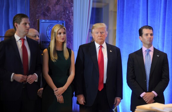 Donald Trump et ses enfants Eric Trump, Ivanka Trump et Donald Trump Jr - Première conférence de presse du nouveau président des Etats-Unis Donald Trump à New York. Le 11 janvier 2017