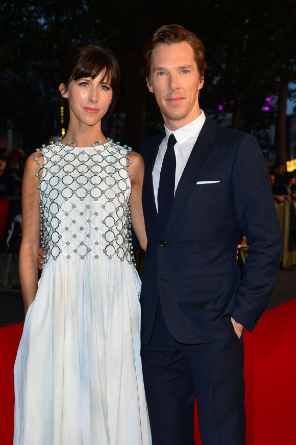 Benedict Cumberbatch et sa femme Sophie Hunter (habillée en Dior Haute Couture) - Avant-première du film "Black Mass" lors du Festival BFI à Londres, le 11 octobre 2015.