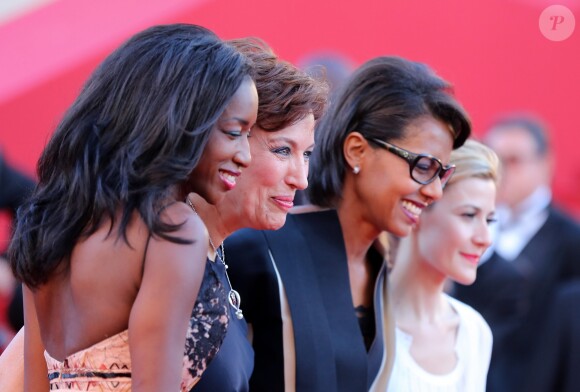 Hapsatou Sy, Roselyne Bachelot, Audrey Pulvar et Elisabeth Bost (Presentatrices de la chaine D8) - Montee des marches du film "The Immigrant" lors du 66eme festival du film de Cannes. Le 24 mai 2013