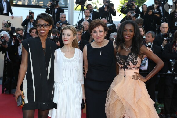 Audrey Pulvar, Elisabeth Bost, Roselyne Bachelot et Hapsatou Sy (Presentatrices de la chaine D8) - Montee des marches du film "The Immigrant" lors du 66eme festival du film de Cannes. Le 24 mai 2013