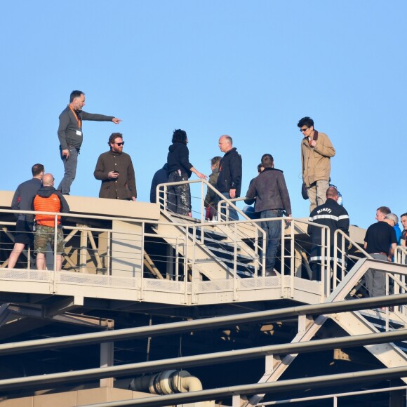 Tournage d'une scène du film "Mission Impossible 6" sur le toit du ministère des Finances de Bercy à Paris. Le 8 avril 2017 © Lionel Urman / Bestimage