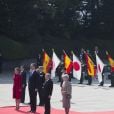 Le roi Felipe VI et la reine Letizia d'Espagne, l'empereur Akihito et l’impératrice Michiko du Japon, le prince Naruhito et la princesse Masako du Japon, Shinzo Abe (premier ministre du Japon) et sa femme Akie Abe - Le roi F. VI d'Espagne et la reine L.d'Espagne lors d'une cérémonie de bienvenue à Tokyo dans le cadre de leur voyage officiel au Japon, le 5 avril 2017.  Spanish King F. VI and Queen L. during a welcome ceremony on occasion for their official visit to Japan in Tokyo on Wednesday 5 April 2017. On the first day of their 3 day tour of Japan.05/04/2017 - Tokyo