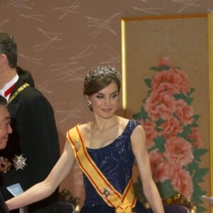 Akihito, empereur du Japon, le roi Felipe d'Espagne, la reine Letizia et l'impératrice Michiko lors du dîner de gala donné en l'honneur du roi et de la reine d'Espagne en visite officielle au Japon à Tokyo le 4 avril 2017.  Gala dinner for Spanish kings on occasion for their official visit to Japan in ImperialPalace in Tokyo on Wednesday 5 April 2017. On the first day of their 3 day tour of Japan04/04/2017 - Tokyo