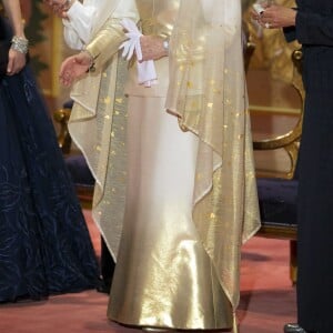 L'impératrice Michiko lors du dîner de gala donné en l'honneur du roi et de la reine d'Espagne en visite officielle au Japon à Tokyo le 4 avril 2017.  Gala dinner for Spanish kings on occasion for their official visit to Japan in ImperialPalace in Tokyo on Wednesday 5 April 2017. On the first day of their 3 day tour of Japan04/04/2017 - Tokyo