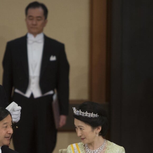 le prince Naruhito, la princesse Kiko d'Akishino lors du dîner de gala donné en l'honneur du roi et de la reine d'Espagne en visite officielle au Japon à Tokyo le 4 avril 2017.  Gala dinner for Spanish kings on occasion for their official visit to Japan in ImperialPalace in Tokyo on Wednesday 5 April 2017. On the first day of their 3 day tour of Japan04/04/2017 - Tokyo