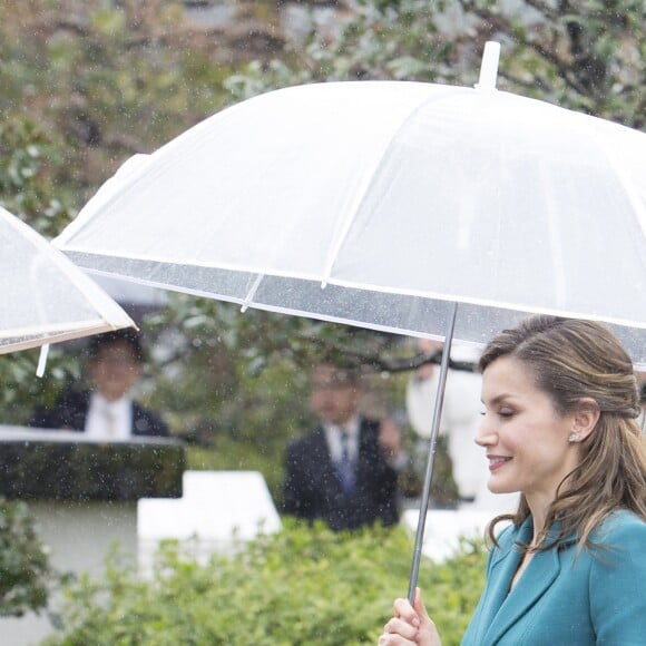 La reine Letizia et le roi Felipe d'Espagne rencontrent l'empereur et l'impératrice du Japon, Akihito et Michiko, dans le cadre de leur visite officielle au Japon, le 7 avril 2017.  Queen Laetizia and King Felipe VI meet Japan emperor and empress, Akihito and Michiko during their official visit to Japan. April 7th, 2017.07/04/2017 - Shizouka