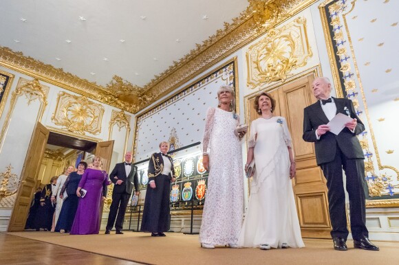 La princesse Birgitta, la princesse Désirée de Suède et son mari le baron Niclas Silfverschiöld lors du banquet donné en l'honneur du 70e anniversaire du roi Carl XVI Gustaf de Suède au palais royal à Stockholm, le 30 avril 2016.