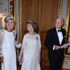 La princesse Birgitta de Suède, la princesse Désirée de Suède et son mari le baron Niclas Silfverschiöld lors du banquet donné en l'honneur du 70e anniversaire du roi Carl XVI Gustaf de Suède au palais royal à Stockholm, le 30 avril 2016.