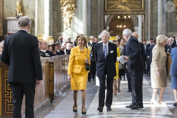 La princesse Désirée de Suède et son mari le baron Niclas Silfverschiöld au Te Deum en l'honneur du 70e anniversaire du roi Carl XVI GUstaf de Suède au palais royal à Stockholm le 30 avril 2016.