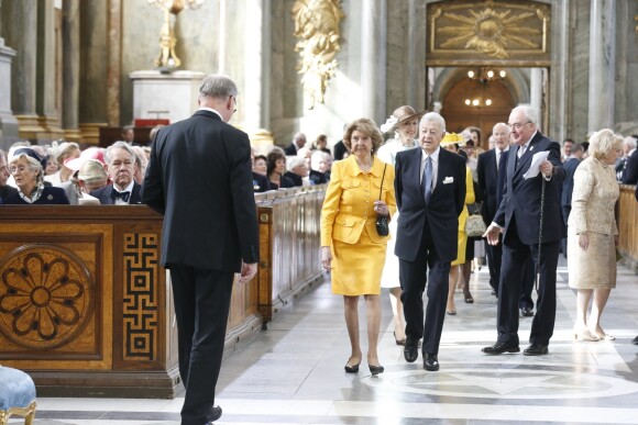 La princesse Désirée de Suède et son mari le baron Niclas Silfverschiöld au Te Deum en l'honneur du 70e anniversaire du roi Carl XVI GUstaf de Suède au palais royal à Stockholm le 30 avril 2016.