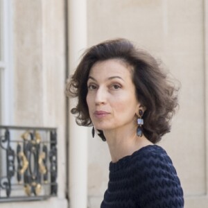 Audrey Azoulay, Ministre de la Culture et de la Communication, à l'Elysée lors de la remise de l'insigne de Commandeur de la Légion d'Honneur à Bill Gates et sa femme Melinda. Paris, le 21 avril 2017.