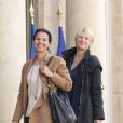 Maïtena Biraben et Isabelle Giordano à l'Elysée lors de la remise de l'insigne de Commandeur de la Légion d'Honneur à Bill Gates et sa femme Melinda. Paris, le 21 avril 2017.