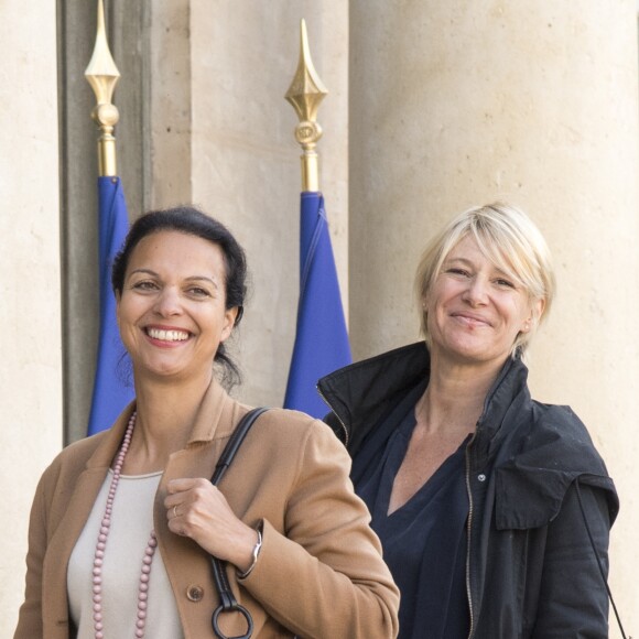 Maïtena Biraben et Isabelle Giordano à l'Elysée lors de la remise de l'insigne de Commandeur de la Légion d'Honneur à Bill Gates et sa femme Melinda. Paris, le 21 avril 2017.