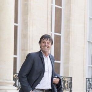 Nicolas Hulot à l'Elysée lors de la remise de l'insigne de Commandeur de la Légion d'Honneur à Bill Gates et sa femme Melinda. Paris, le 21 avril 2017.