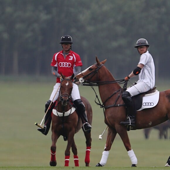 Le prince Harry prenait part le 6 mai 2017, sous le regard de sa compagne Meghan Markle, à l'Audi Polo Challenge au club de polo de Coworth Park à Ascot.