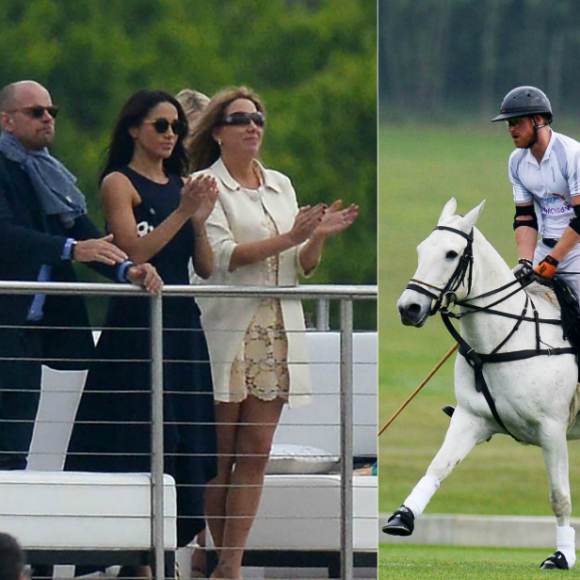 Meghan Markle se trouvait dans le public, au club de polo de Coworth Park à Ascot le 6 mai 2017, pour voir son compagnon le prince Harry disputer le premier jour de l'Audi Polo Challenge. Photos Bestimage, photomontage Purepeople.