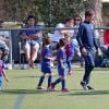 Exclusif - Lionel Messi avec sa femme Antonella Roccuzzo et leur fils Mateo, Luis Suarez avec sa femme Sofia Balbi et leur fille Delfina à l'école de football de Barcelone en Espagne le 8 mai 2017.