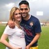 Radamel Falcao et sa femme Lorelei Taron enceinte durant la rencontre de football de Ligue 1 opposant Monaco à St Etienne au stade Louis II à Monaco le 17 mai 2017.