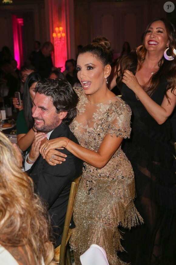 Exclusif - Prix Spécial - No Web No Blog - Eva Longoria, présidente d'honneur de l’événement, était vêtue d’une création Marchesa, parée de bijoux Messika (partenaire officiel) et délicatement parfumée par "Accord 119", senteurs de la Maison Caron (partenaire officiel), lors de la 8ème édition du dîner du Global Gift Gala à l’hôtel Four Seasons George V à Paris, France, le 16 mai 2017. P. Anderson a reçu The Global Gift Philantropist Award, O. Collins a reçu The Global Gift Philantropist Award et V. Messika a reçu The Global Gift Philanthropreneur Award. Cet événement est soutenu par les bijoux MESSIKA et les Parfums CARON, tous deux partenaires officiels. © Dominique Jacovides/Bestimage Exclusive - For Germany Call For Price - No Web No Blog - Celebs during the dinner at the 8th edition of Global Gift Gala held at the Four Seasons George V hotel in Paris, France, on May 16, 2017.16/05/2017 - Paris