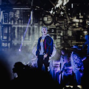 Justin Bieber en concert lors de sa tournée "Purpose Tour" à Sudney, Australie, le 15 mars 2017.