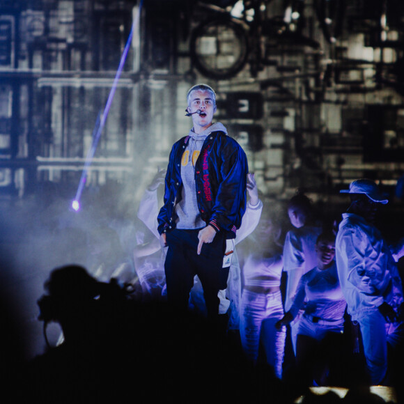 Justin Bieber en concert lors de sa tournée "Purpose Tour" à Sudney, Australie, le 15 mars 2017.