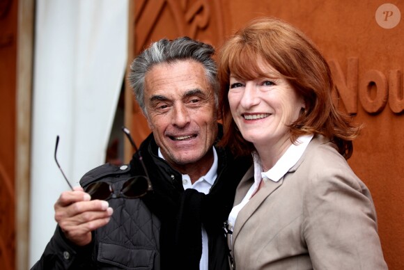 Gérard Holtz et sa femme Muriel Mayette - People au village lors du Tournoi de Roland-Garros (les Internationaux de France de tennis) à Paris, le 28 mai 2016. © Dominique Jacovides/Bestimage