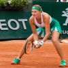 Kristina Mladenovic à Roland-Garros à Paris, le 2 juin 2017, lors de sa qualification pour les huitièmes de finale du tournoi après avoir battu Shelby Rogers.