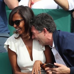 Karine Lemarchand et Stéphane Plaza très complices dans les tribunes lors des internationaux de France de Roland-Garros à Paris, le 4 juin 2017. © Dominique Jacovides-Cyril Moreau/Bestimage