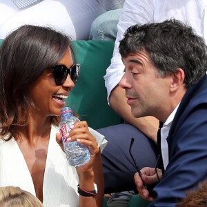 Karine Lemarchand et Stéphane Plaza, duo complice dans les tribunes lors des internationaux de France de Roland-Garros à Paris, le 4 juin 2017. © Dominique Jacovides-Cyril Moreau/Bestimage