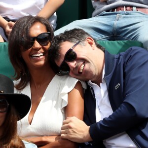 Karine Lemarchand et Stéphane Plaza aperçus dans les tribunes lors des internationaux de France de Roland-Garros à Paris, le 4 juin 2017. © Dominique Jacovides-Cyril Moreau/Bestimage