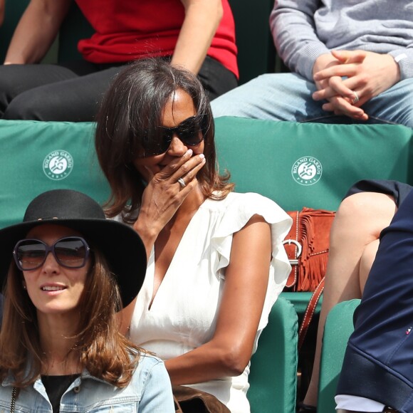 Karine Lemarchand et Stéphane Plaza amusés dans les tribunes lors des internationaux de France de Roland-Garros à Paris, le 4 juin 2017. © Dominique Jacovides-Cyril Moreau/Bestimage