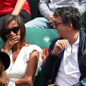 Karine Lemarchand et Stéphane Plaza dans les tribunes lors des internationaux de France de Roland-Garros à Paris, le 4 juin 2017. © Dominique Jacovides-Cyril Moreau/Bestimage