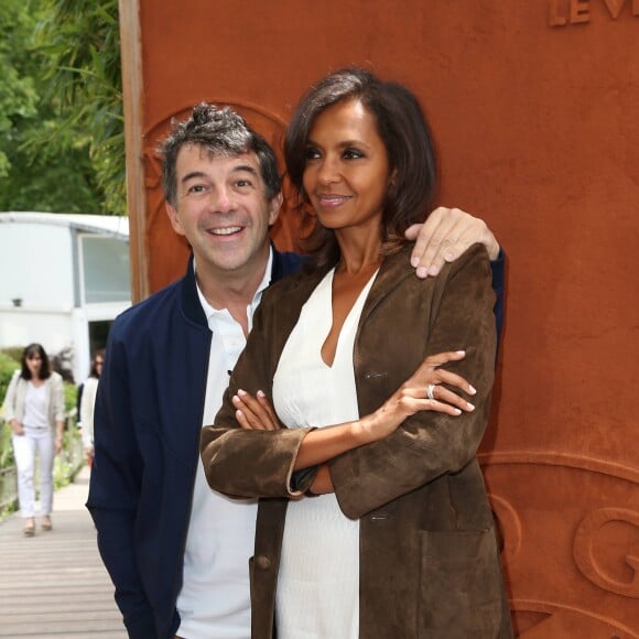 Stéphane Plaza et Karine Lemarchand prennent la pose au village des internationaux de tennis de Roland Garros à Paris le 4 juin 2017. © Dominique Jacovides-Cyril Moreau/Bestimage