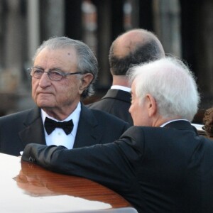 George Clooney, Ramzi Sabbagh Alamuddin (père d'Amal Alamuddin) et son père Nick Clooney - George Clooney et ses invités se rendent à son mariage avec Amal Alamuddin à Venise, le 27 septembre 2014. Tout le monde a quitté l'hôtel pour se rendre à la cérémonie.