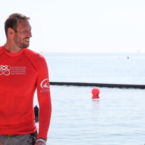 La princesse Charlene de Monaco et Alain Bernard - Journée "Water Safety Day, pour la prévention de la noyade" sur la plage du Larvotto à Monaco le 12 juin 2017.