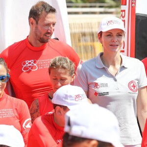 No Tabloids - La princesse Charlène de Monaco et Alain Bernard - Journée "Water Safety Day, pour la prévention de la noyade" sur la plage du Larvotto à Monaco le 12 juin 2017 Cet événement est organisé par sa Fondation, le Centre de Sauvetage Aquatique de Monaco (CSAM) et Cap O Pas Cap (association française) en partenariat avec la Croix-Rouge monégasque. À la veille de la saison estivale, les messages de la Fondation princesse Charlène de Monaco sont plus que jamais d'actualité : sensibiliser le grand public aux dangers de l'eau, enseigner aux enfants les mesures de prévention et leur apprendre à nager. NO TABLOID - June 12, 2017 - Monaco, MONACO - H.S.H. Princess Charlene of Monaco attends the 'Water Safety day, for the prevention of drowning on the Larvotto beach in Monaco. This event was organized by Princess Charlene Foundation, the Monaco aquatic rescue center, the association 'CAp ô pas Cap' and in partnership with the Monaco Red Cross. 79 kids from11 to 13 y/o attended this day of discovery and awareness of aquatic rescue. Some athletes like P. Frolla, A. Bernard, M. Nocher or K. Rolland also participated in the event.12/06/2017 -