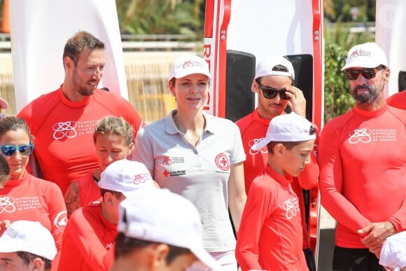 No Tabloids - La princesse Charlène de Monaco et Alain Bernard - Journée "Water Safety Day, pour la prévention de la noyade" sur la plage du Larvotto à Monaco le 12 juin 2017 Cet événement est organisé par sa Fondation, le Centre de Sauvetage Aquatique de Monaco (CSAM) et Cap O Pas Cap (association française) en partenariat avec la Croix-Rouge monégasque. À la veille de la saison estivale, les messages de la Fondation princesse Charlène de Monaco sont plus que jamais d'actualité : sensibiliser le grand public aux dangers de l'eau, enseigner aux enfants les mesures de prévention et leur apprendre à nager. NO TABLOID - June 12, 2017 - Monaco, MONACO - H.S.H. Princess Charlene of Monaco attends the 'Water Safety day, for the prevention of drowning on the Larvotto beach in Monaco. This event was organized by Princess Charlene Foundation, the Monaco aquatic rescue center, the association 'CAp ô pas Cap' and in partnership with the Monaco Red Cross. 79 kids from11 to 13 y/o attended this day of discovery and awareness of aquatic rescue. Some athletes like P. Frolla, A. Bernard, M. Nocher or K. Rolland also participated in the event.12/06/2017 -