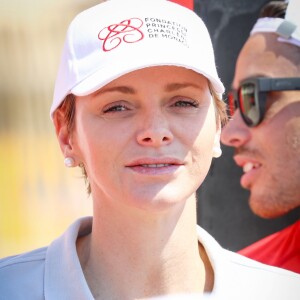 La princesse Charlene de Monaco - Journée "Water Safety Day, pour la prévention de la noyade" sur la plage du Larvotto à Monaco le 12 juin 2017.