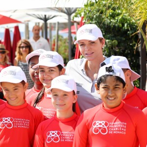 La princesse Charlene de Monaco - Journée "Water Safety Day, pour la prévention de la noyade" sur la plage du Larvotto à Monaco le 12 juin 2017.