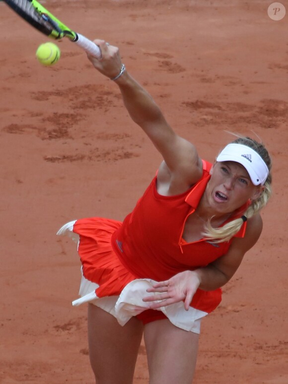Caroline Wozniacki lors de son quart de finale contre  Jelena Ostapenko à Roalnd-Garros, le 6 juin 2017.