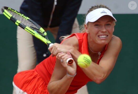 Caroline Wozniacki lors de son quart de finale contre  Jelena Ostapenko à Roalnd-Garros, le 6 juin 2017.
