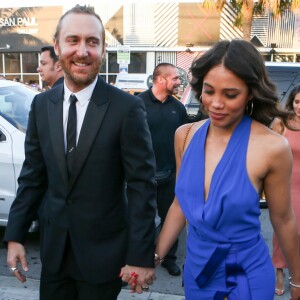 Le DJ David Guetta et sa compagne Jessica Ledon - Arrivées au mariage d'Isabela Rangel et David Grutman à Miami le 23 avril 2016. Celebrities seen arrive at Isabela Rangel and David Grutman's wedding in Miami, Florida on April 23, 2016 in Miami Beach, Florida.23/04/2016 - Miami