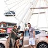 Rayane Bensetti et sa compagne Denitsa Ikonomova, Christian Millette - Lancement de la nouvelle Seat Ibiza Place de la Fontaine aux Lions sur le parvis de la Villette à Paris le 21 juin 2017.