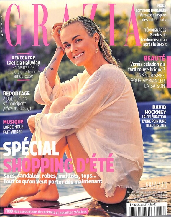 Laeticia Hallyday en couverture du magazine "Grazia", numéro du 23 juin 2017.