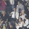 Le président de la République Française, Emmanuel Macron et sa femme la Première dame Brigitte Macron (Trogneux), Line Renaud, Nicole Sonneville - People au concert des "Vieilles Canailles" à l'AccorHotels Arena à Paris, le 25 juin 2017