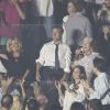 Le président de la République Française, Emmanuel Macron et sa femme la Première dame Brigitte Macron (Trogneux), Line Renaud, Nicole Sonneville - People au concert des "Vieilles Canailles" à l'AccorHotels Arena à Paris, le 25 juin 2017